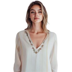 Gilligan & O’Malley 2 pc Pajama Set 100% Cotton Peach Beige White SzS